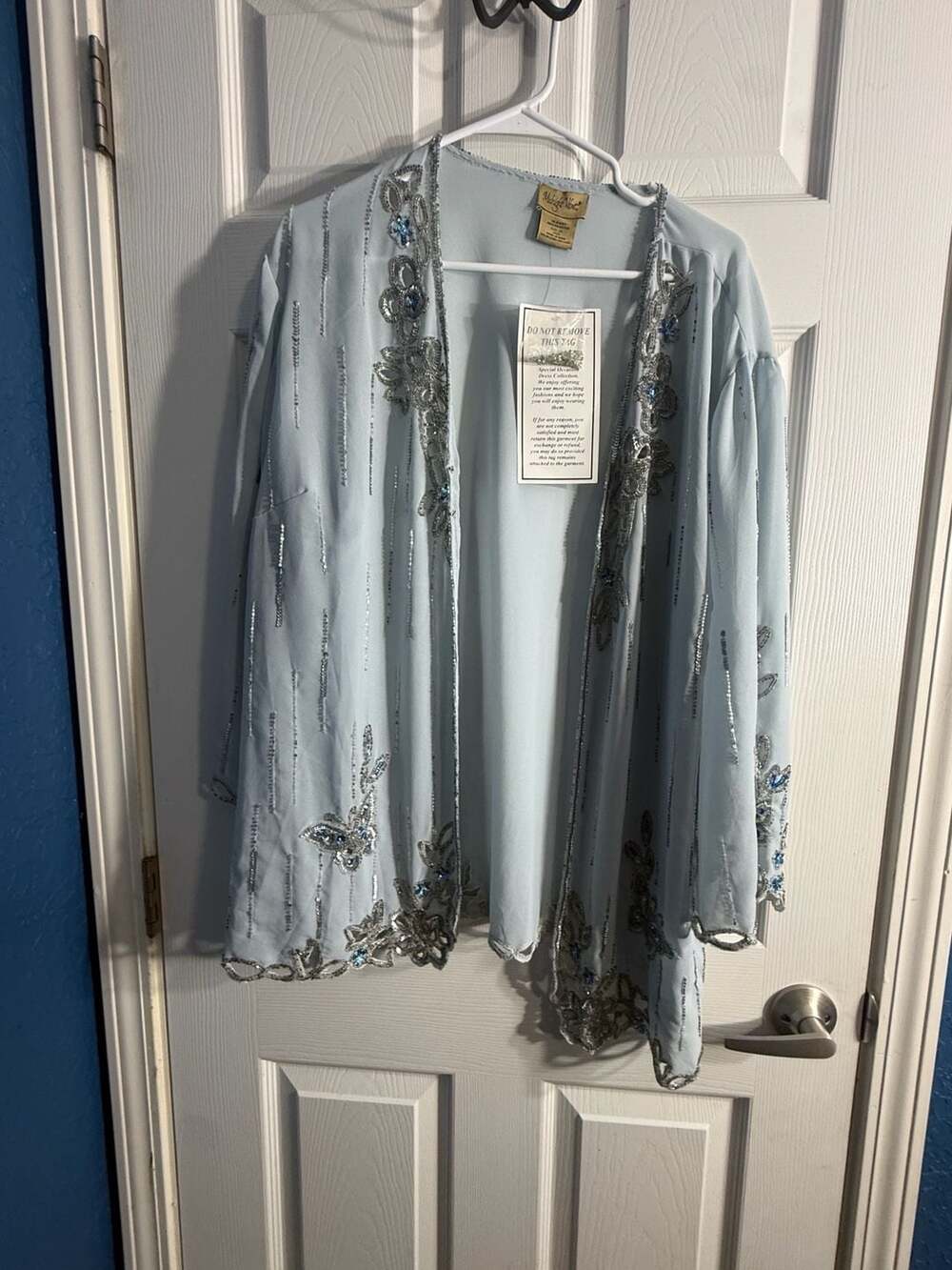 Midnight Velvet 2X Blue Beaded Sequin Duster Jacket Evening Formal Plus Size